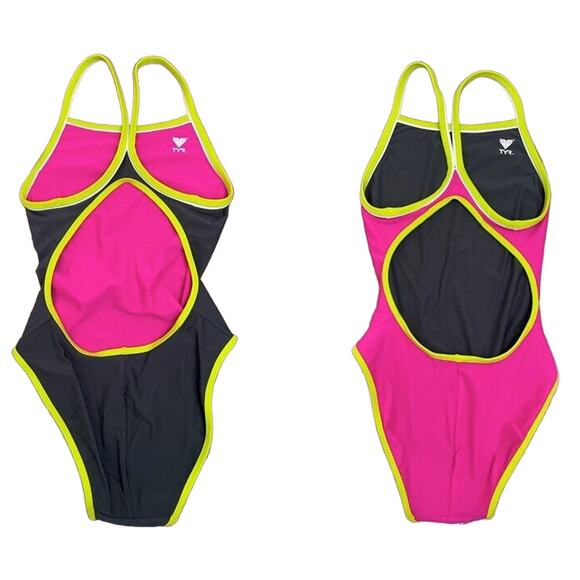 TYR HydraSpan Double Binding Reversible DiamondFit 1pc Swimsuit Grey Pink Sz 30 - Picture 2 of 11